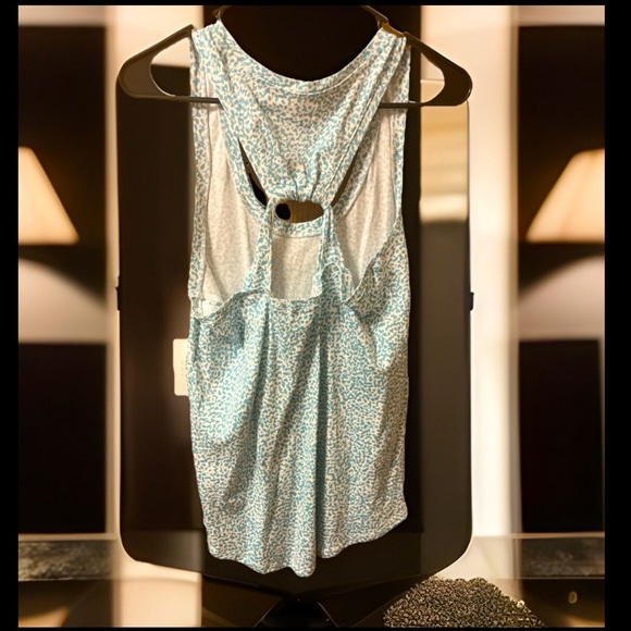 H Halston Studio Y-back Strappy Tank Top Blue Woven Racer Back Scoop Neck NWT - Picture 3 of 7